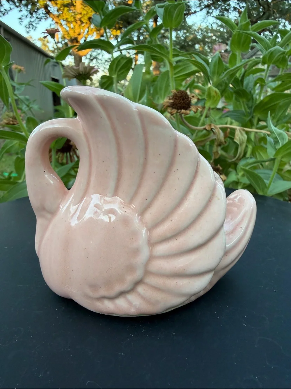 Vintage 1950’s Fredericksburg Art Pottery (FAPCO) pink swan planter 4”long